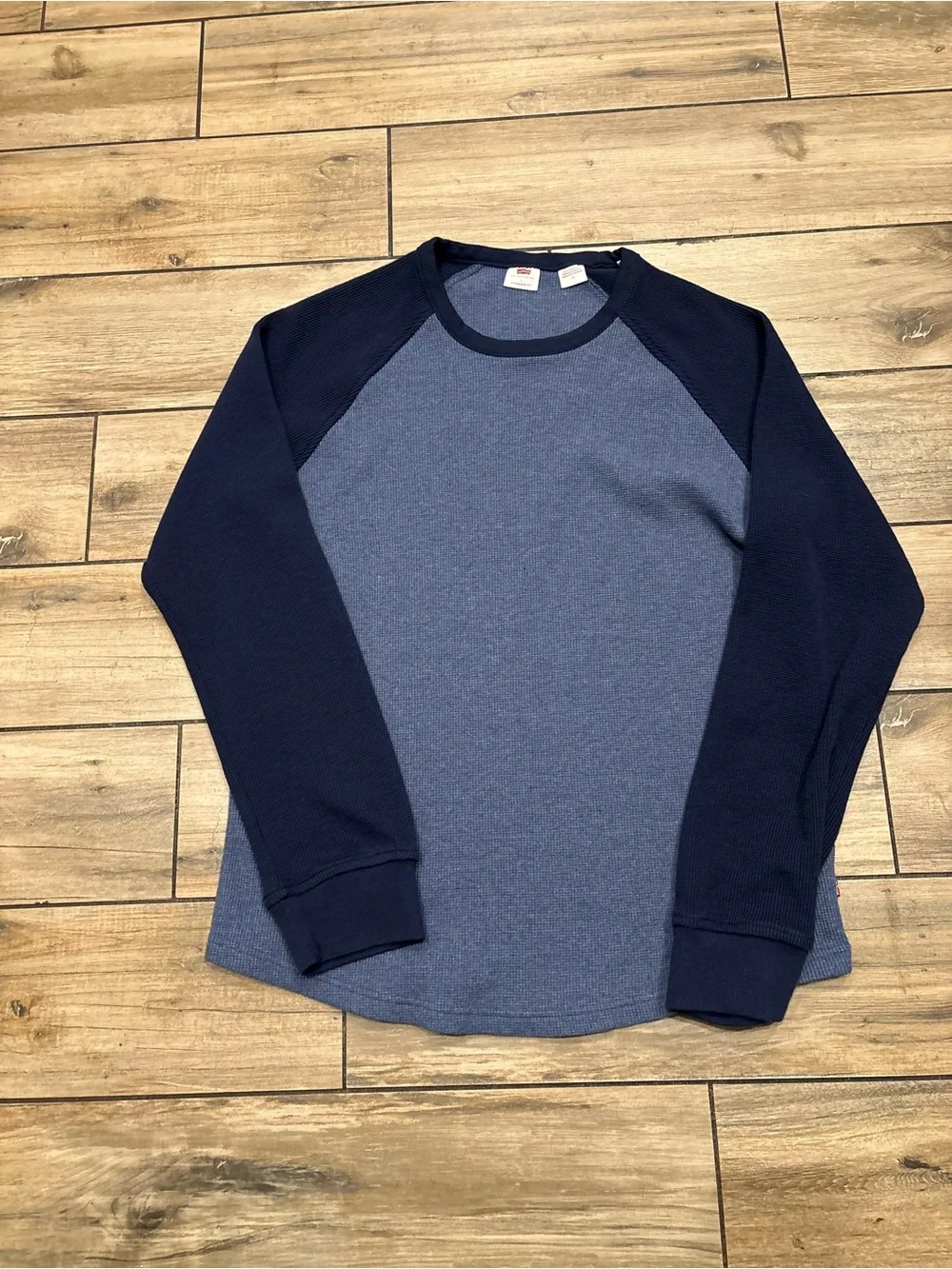 Levi's Waffle Knit Thermal Long Sleeve Shirt Mens Large Blue Navy Raglan